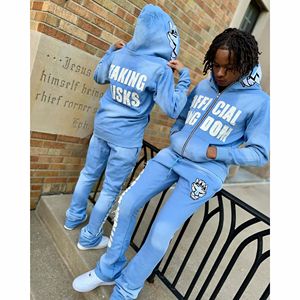 Conjunto Deportivo de Alta Calidad con Bordado Desgastado, Logotipo Personalizado, Pantalones Deportivos Acampanados, 100% Algodón, Estilo Urbano, Traje para Hombre - Product Image 6