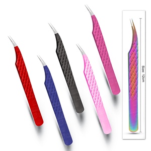 Stainless Steel Eyelash Tweezers with <b>Micro</b>-Grid Technology for 100% Secure Grip on Thin Lashes Anti-Magnetic & Durable - Product Image 2