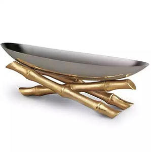 Bol décoratif en bambou écologique avec base en acier inoxydable et en laiton pour la décoration de mariage et d'hôtel - Product Image 1