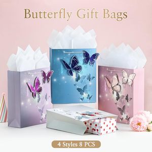 Sac cadeau <span class=keywords><strong>moyen</strong></span> pour filles femmes sacs en papier de luxe avec poignées papier de soie papillons colorés sac d'anniversaire fête de mariage - Product Image 2