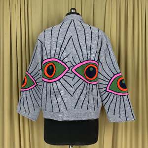 Boho Chic <b>White</b> Cotton Suzani <b>Jacket</b> Hand Embroidered Retro Free Size Winter Coat with Geometric Design Warm Open Front Robe - Product Image 2