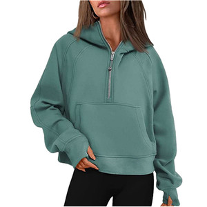 210Gsm 60% coton 40% polyester polaire coton pull demi fermeture éclair sweats à capuche unis sweat femme - Product Image 6