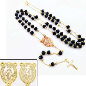 Collar de Rosario Católico al por Mayor con Cuentas de Cristal de 6mm, Medalla de la Virgen María y San Benito con Cruz Colgante - Product Image 3