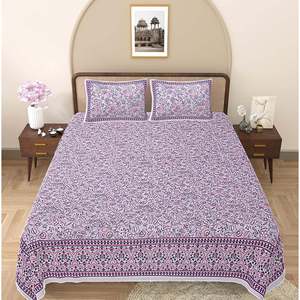 Parure de lit double king-size imprimée fleurs roses avec 2 taies d'oreiller, drap plat rayé, ensemble 3 pièces en coton (ADB1475) - Product Image 2