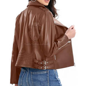 Chaqueta de Cuero para Mujer con Cuello Camisero en Diferentes Tallas, Tinte Liso, Ajuste Cómodo - Product Image 2