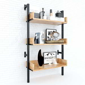 KTT68018 <b>Wall</b>-<b>Mounted</b> 3-Tier Storage <b>Shelf</b> with Iron Frame Rubberwood for Home Living Room - Product Image 1