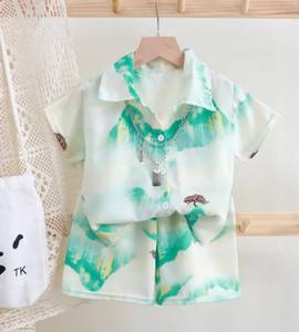 Camisa escolar informal abotonada de manga corta de algodón para niños con cuello vuelto Ropa Lisa para niños-Venta al por mayor - Product Image 4