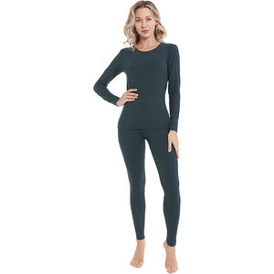Vente en gros de caleçons longs d'hiver pour femmes, sous-vêtements thermiques confortables et chauds à col rond et à manches longues, en polyester respirant - Product Image 5