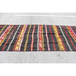Vintage Large Rug 5.2x12.3 ft, Turkish Kilim <b>Brown</b> Moroccan <b>Wool</b> Rug - Product Image 3