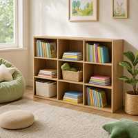 Armoire de rangement compartimentée en bois pour chambre d'enfant, étagère organisatrice de jouets