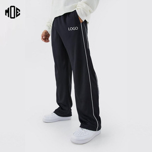 Pantalons de survêtement en molleton lourd à logo personnalisé en gros, surdimensionnés, avec passepoil contrasté, broderie, amples, OEM, 100% coton, pour homme - Product Image 1