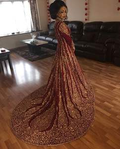 2024 elegante vestido de novia Salwar de seda hasta el suelo con bordado pesado cuentas de cristal Dabka Work - Product Image 1