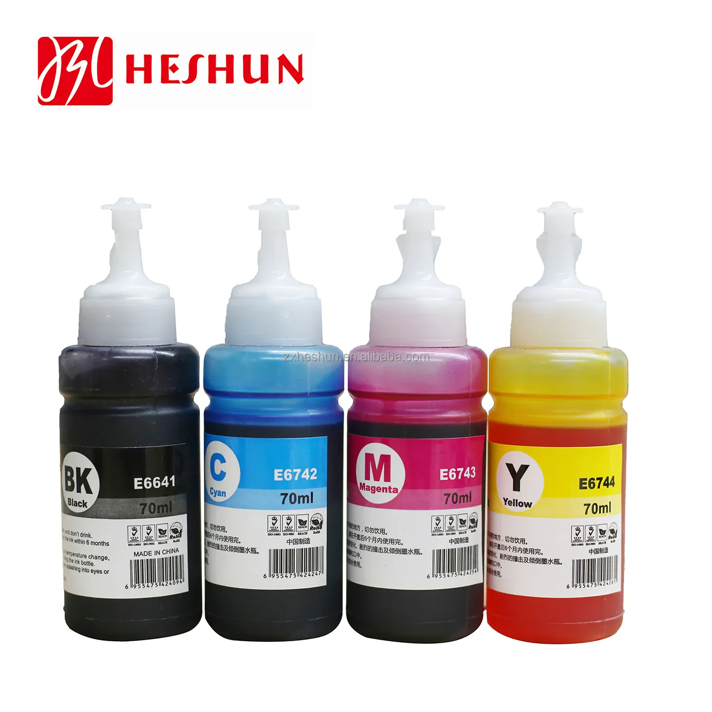 Heshun tinta pewarna isi ulang T6641-6644 botol 70ml Premium untuk Epson L110 200 210 300 350 355 550 555