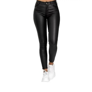 BD กางเกงหนัง PU สำหรับผู้หญิงกางเกงเอวสูงยางยืดกางเกงขากว้างแบบผ่าหน้าแบน - Product Image 3