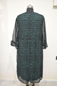 Vintage femmes émeraude élégance à la mode lâche plissé parole longueur en mousseline de soie solide plissé printemps joug imprimé léopard naturel - Product Image 4