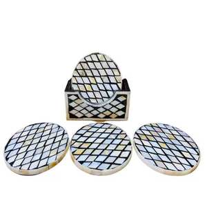 Posavasos clásicos de madera artística Meena intrincados patrones tradicionales hechos a mano resistentes al calor respetuosos con el medio ambiente duradero café té - Product Image 5