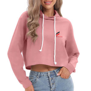 Femmes décontracté couleur unie coton polaire à manches longues haut court à capuche col d'hiver court sweats à capuche sweats - Product Image 1