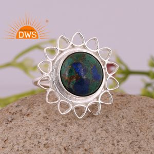 Meilleure vente bague en argent sterling fin naturel Mojave cuivre azurite malachite pierre précieuse conception florale fabrication de bijoux personnalisés - Product Image 2