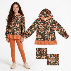 Longlv GT1644 Fall Flower Orange Kids Girls Shirt <b>Blouse</b> Spandex/Polyester Loose Fit Chinese Style - Product Image 3
