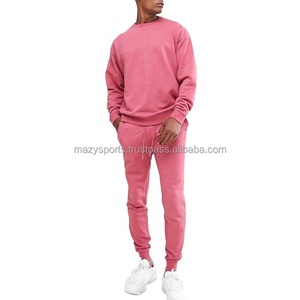 Vente en gros 100% coton uni rose ras du cou sweat-shirt et joggeurs ensemble manches longues hiver grande taille hommes survêtements - Product Image 5