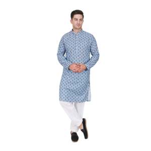 Ensemble Kurta Pyjama en Coton Imprimé pour Homme TRILOKI, Vêtement Traditionnel Indien Ethnique de Créateur pour Mariage PARTMENCSPNT01001 - Product Image 1