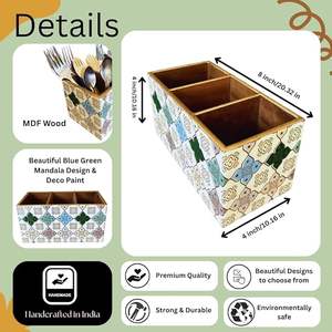 Porta Cucharas de Madera con Diseño Floral, Porta Cucharas de Madera Artesanal para Uso en la Cocina - Product Image 4