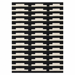 Tapis Kilim Géométrique Moderne Fait Main Noir et Blanc Rectangulaire en Laine Tissée Plate Écologique Antidérapant pour Camping, Pique-nique et Prière - Product Image 1