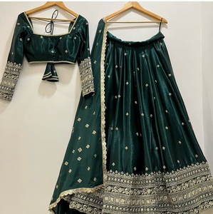 Conjunto de Lehenga Choli Dupatta de seda CHINON bordado, semicosturado y reversible, informal, ODM Zain Exports, para todas las estaciones, ideal para fiestas. - Product Image 6