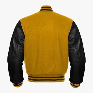 แจ็คเก็ตวาร์ซิตี้คุณภาพสูงสำหรับผู้ชายและผู้หญิง ปักด้วยไหมเชนิล แขนหนัง แจ็คเก็ตเบสบอลแบบกำหนดเอง แจ็คเก็ตวาร์ซิตี้ตัวอักษร - Product Image 2