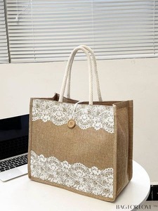 ถุงช้อปปิ้งผ้าใบปอกระเจาลายดอกไม้2สีพร้อมที่จับสีดำถุงสำหรับซื้อของใช้ช้อปปิ้ง - Product Image 3