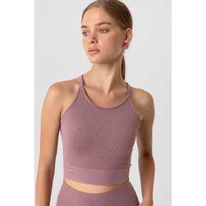 Crop top décontracté sans couture à bretelles croisées avec logo frontal, vêtement court - Product Image 2