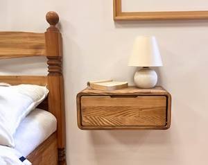 Table de chevet flottante en bois moderne écologique fait à la main avec 2 tiroirs pour chambre salon et bureau à domicile - Product Image 4