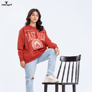 Jersey de cuello redondo de invierno para mujer con diseño personalizado, sudadera transpirable con hombros caídos y logotipo impreso en la parte delantera - Product Image 4