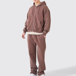 Traje de invierno con cremallera de algodón 100% y logotipo personalizado para adultos, chándal transpirable para correr, conjunto de chándal de dos piezas hecho a medida para hombre - Product Image 1