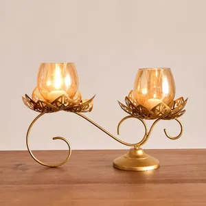 Bougeoir à bougie chauffe-plat doré Lotus Iron Candelabra Vintage Style Candle Stands Bougie décorative T-light - Product Image 4