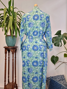 Kimono Floral con estampado de algodón puro, bata de maternidad cómoda para Primavera, ropa de playa informal con estampado de manos - Product Image 4