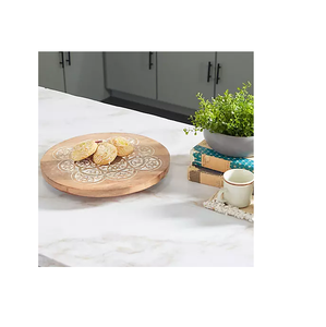 Plateau de présentation rotatif de cuisine en bois rustique de 13 pouces et couleur bois naturel à usage nu - Product Image 4