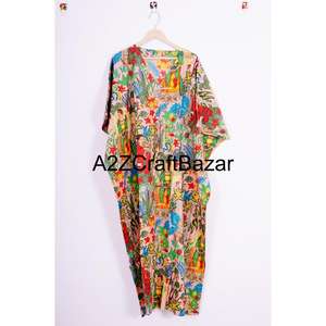 Bata Larga de Algodón Indio para Mujer con Estampado Floral Digital, Cuello en V, Cinturón, Mangas Tres Cuartos, Lavable a Máquina, Diseño Y2K - Product Image 6