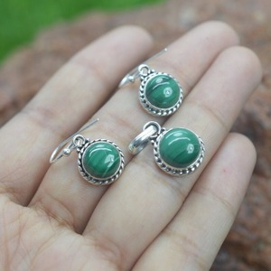Malachite bijoux en pierres précieuses pour femmes argent Boho Style boucles d'oreilles pendentif ensemble bijoux en argent Sterling 925 tendance fait à la main - Product Image 3