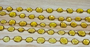 Beautiful Citrine Quartz Gold Plated Bezel Connector <b>Rosary</b> Chain. Gemstone Bezel beads Chain for Bracelet Necklace Making - Product Image 2