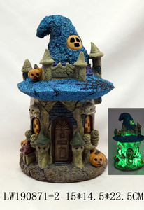 Décoration d'Halloween : Citrouille Jack-O'-Lantern en résine, statue de maison avec chapeau de sorcière, décorations d'Halloween, lumière d'intérieur, lampe de chevet - Product Image 5