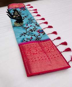 Chiffon Saree with <b>Brooches</b> and Stitched Blouse for Elegant Party Wear <b>Women</b> - Product Image 2