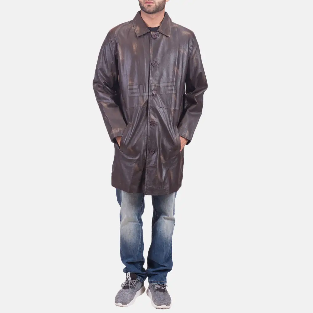 Latest Style Men Leather Long Coat Wholesale Men Leather Jacket Best Selling Leather Long Coat
