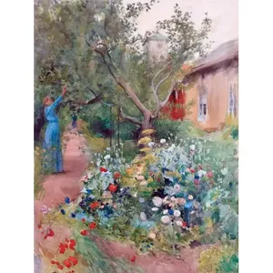 C. Larsson's Garden Flowers Girl Tile Mural Cocina Baño Backsplash Murales de pared de cerámica Diseño floral elegante para la decoración del hogar - Product Image 1