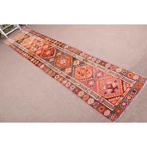 Vintage Rug, 2.5x12 ft <b>Runner</b> Rug, <b>Red</b> Bordered Wool Turkish Rug - Product Image 4