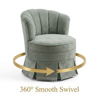 Fauteuil d'appoint moderne à dossier coquille et jupe, pivotant, en polyester rembourré, avec base rotative à 360 degrés
