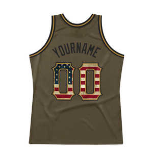 Jersey de baloncesto auténtico para crema con bandera de EE. UU. Vintage Oliva personalizada 100% poliéster transpirable saludo al servicio - Product Image 6