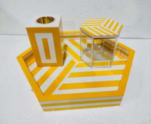 Traditional Exim Pvt Ltd's Hexagonal Resin Inlay Bakhoor Set Yellow with Lining Design Arabic Incense <b>Burner</b> <b>Candle</b> Warmers - Product Image 2