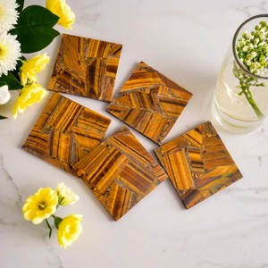 Tiger Eye Eco-Friendly Polished 4-Inch Square Gemstone <b>Coasters</b> for Housewarming Gifts Feng Shui Home Decor - Product Image 1