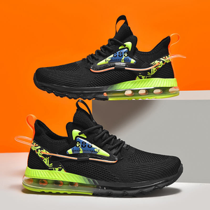 Chaussures de sport décontractées respirantes pour hommes, grandes tailles, noir/vert, avec amorti, logo personnalisé OEM - Product Image 5